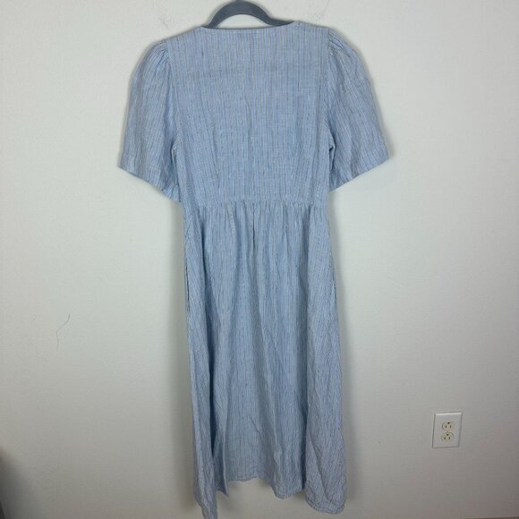 Madewell Cassie Button Front Midi Dress Linen S Coastal Boho Minimalist Blue - Picture 11 of 14